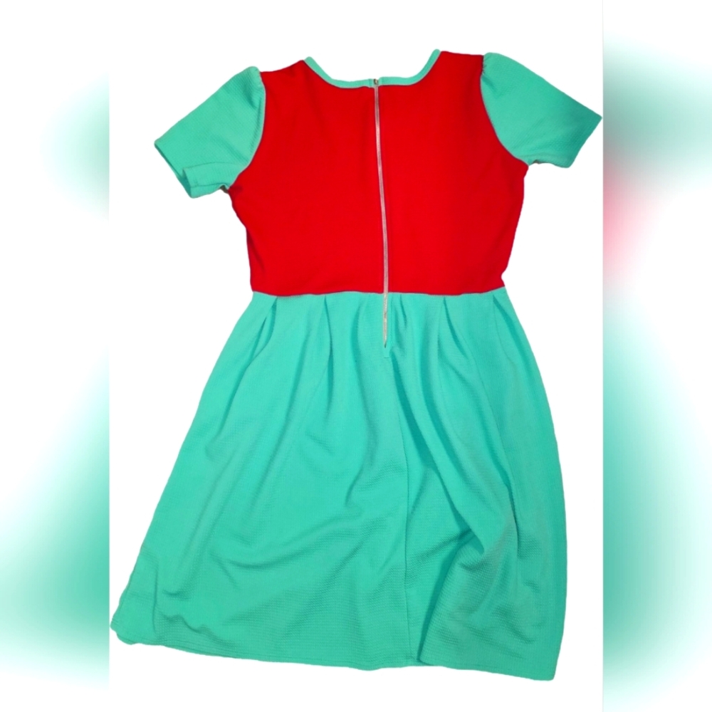 LuLaRoe Red and Green Amelia Knee Length Dress with Pockets